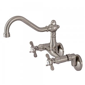 Kingston 6-Inch Adjustable Center Wall Mount Kitchen Faucet -  Brushed Nickel