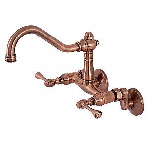 Vintage 6" Adjustable Center Wall Mount Kitchen Faucet -  Antique Copper