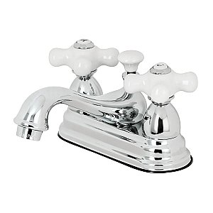 Kingston Heirloom Restoration Double-Handle 3-Hole Deck Mount 4-Inch Centerset Bathroom Faucet w/ Brass Pop-Up - Polished Chrome