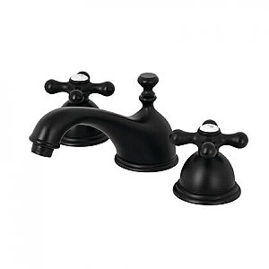Restoration Widespread Sink Faucet - Metal Cross Handles - Matte Black