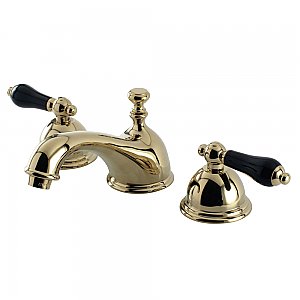 Duchess Widespread Sink Faucet - Black Porcelain Lever Handles - Polished Brass