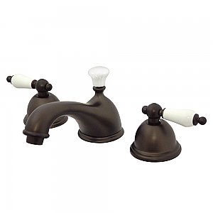 Restoration Widespread Sink Faucet - Porcelain Lever Handles - Oil Rubbed Bronze