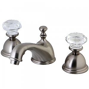 Celebrity Widespread Sink Faucet - Crystal Knob Handles - Satin Nickel