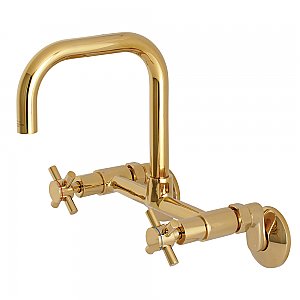 Concord 8-Inch Adjustable Center Wall Mount Kitchen Faucet -  Polished Brass