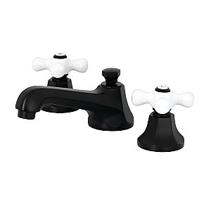 Metropolitan Widespread Lavatory Faucet - Porcelain Cross Handles - Matte Black