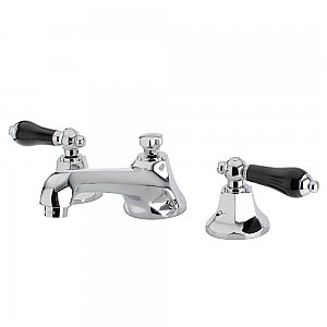 Metropolitan Widespread Sink Faucet - Black Porcelain Lever Handles - Polished Chrome