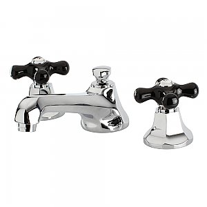 Metropolitan Widespread Sink Faucet - Black Porcelain Cross Handles - Polished Chrome