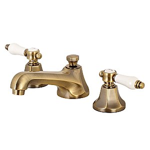 Bel-Air Widespread Sink Faucet - Metal and Porcelain Lever Handles - Vintage Brass
