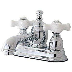 Kingston Tulare English Country Double-Handle 3-Hole Deck Mount 4-Inch Centerset Bathroom Faucet w/ Brass Pop-Up - Polished Chrome