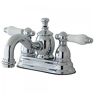 Kingston Brass 4-Inch Centerset Lavatory Faucet Porcelain Levers - Polished Chrome