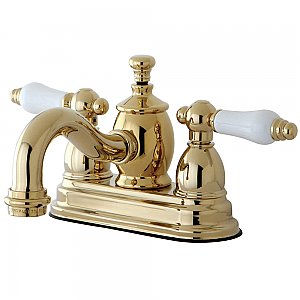 Kingston Brass 4-Inch Centerset Lavatory Faucet Porcelain Levers - Polished Brass