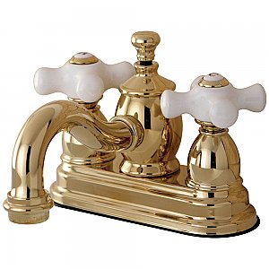 Kingston Brass 4-Inch Centerset Lavatory Faucet Porcelain Cross Levers - Polished Brass