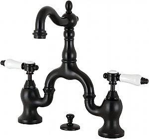 Kingston Brass Bel-Air Bridge Bathroom Faucet with Brass Pop-Up - Matte Black