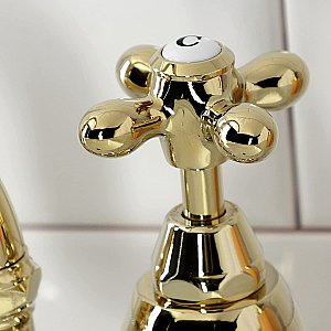 Kingston Brass English Country Bridge Bathroom Faucet with Brass Pop-Up Drain - Polished Brass