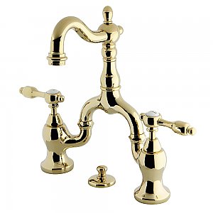 Kingston Brass KS7972TAL Tudor Bridge Bathroom Faucet with Brass Pop-Up, Polished Brass