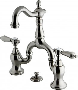 Kingston Brass Heirloom Bridge Bathroom Faucet with Brass Pop-Up Drain - Brushed Nickel