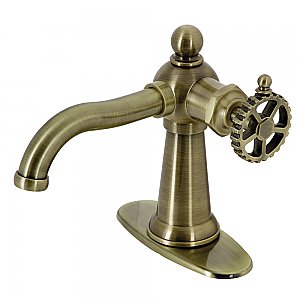 Kingston Brass KSD3543CG Fuller Single-Handle Bathroom Faucet with Push Pop-Up, Antique Brass