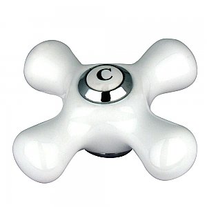Porcelain "Cold" Cross Handle for Kingston Brass Faucets - Polished Chrome
