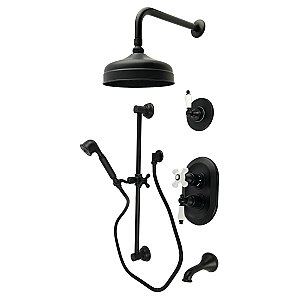 Kingston Heirloom KSK36300PL - Restoration Thermostatic Tub and Shower System - Matte Black