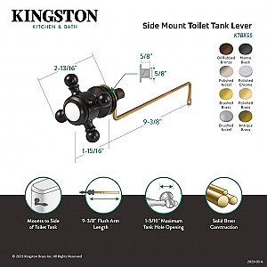 Buckingham Toilet Flush Cross Handle Side Mount - OIl Rubbed Bronze