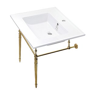Kingston Brass Edwardian 25-Inch Console Sink with Brass Legs (Single Faucet Hole) - White/Brushed Brass