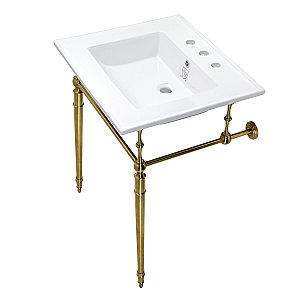 Kingston Brass Edwardian 25-Inch Console Sink with Brass Legs (8-Inch - 3 Hole) - White/Brushed Brass