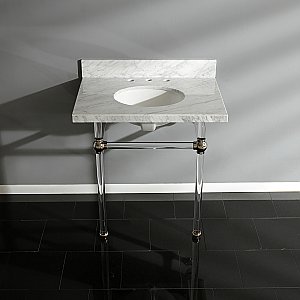 Fauceture Templeton 30" Wide Carrara Marble Bathroom Console Vanity with Acrylic Legs - Polished Nickel