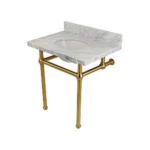 Fauceture Templeton 30" Wide Carrara Marble Bathroom Console Vanity with Satin Brass Legs