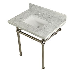 Kingston Brass 30" Wide Carrara Marble Vanity with Sink and Polished Nickel Legs