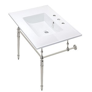 Kingston Brass Edwardian 31" Console Sink with Brass Legs (8-Inch - 3 Hole) - White/Polished Nickel