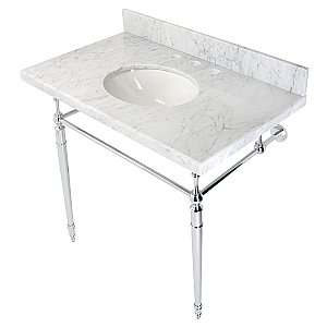 Kingston Brass Edwardian 36" Console Sink with Brass Legs (8-Inch - 3 Hole) - Marble White/Polished Chrome