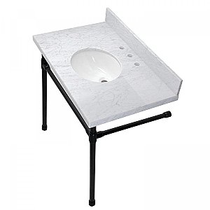 Kingston Brass Dreyfuss 36" Carrara Marble Vanity Top with Stainless Steel Legs - Matte Black