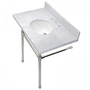 Kingston Brass Dreyfuss 36" Carrara Marble Vanity Top with Stainless Steel Legs - Polished Nickel