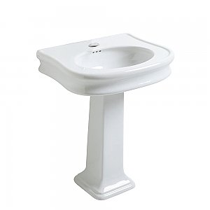 Isabella Collection Traditional Pedestal Sink with Integrated Oval Bowl, Seamless Rounded Decorative Trim, Rear Overflow and Single Hole Faucet Drill