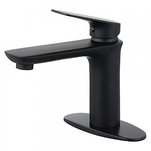Fauceture LS4200CXL Frankfurt Single-Handle Bathroom Faucet with Deck Plate and Drain, Matte Black