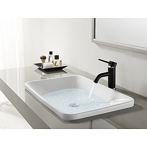 Monoblock Single Handle Lavatory Faucet, Matte Black/Polished Chrome