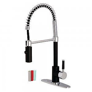 Gourmetier LS8777DKL Kaiser Single-Handle Pre-Rinse Kitchen Faucet, Matte Black/Polished Chrome
