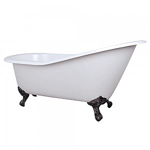 61-Inch Cast Iron Single Slipper Clawfoot Tub (No Faucet Drillings), White/Oil Rubbed Bronze