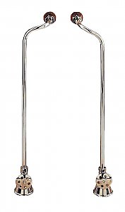Solid Brass Leg Tub Offset Water Supply Lines For Bathtub - With Shut-Off Valves - Polished Nickel