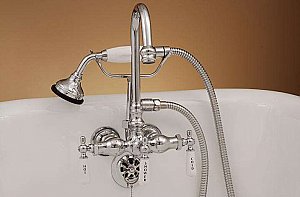 Gooseneck Wall Mount Clawfoot Tub Faucet With Hand Shower - 3-3/8" on Center - Matte Nickel