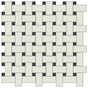 Unglazed Porcelain Basketweave Tile Sheet in Black, White - 1" x 2" and 1/2" Square - Sold Per Sheet - 1 Sq. Ft. Per Sheet