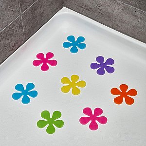 InterDesign Floral Plastic Non-Slip Safety Tub Treadz for Shower, Bathtub, 4" x 4" - Set of 8 - Multi-Colored