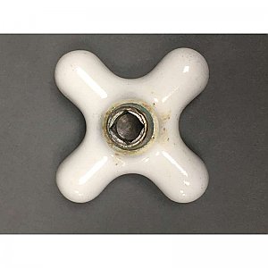Antique "Hot" Faucet Porcelain Cross Handle - 5/8" Square