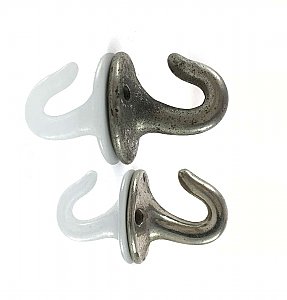 Pair of Antique Wall Mounted Polished Nickel Shaving Strop Hooks - Round Backplate