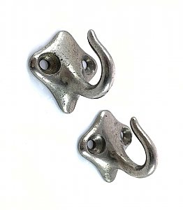 Pair of Antique Wall Mounted Polished Nickel Shaving Strop Hooks - Diamond Backplate