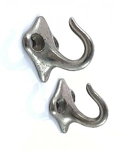 Pair of Antique Wall Mounted Polished Nickel Shaving Strop Hooks - Diamond Backplate
