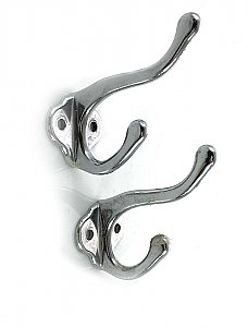 Pair of Antique Wall Mounted Polished Chrome Robe or Towel Bath Hooks