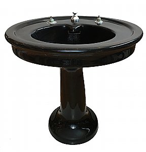 Antique "Crane" Jet Black Vitreous China Pedestal Bathroom Sink Circa 1929