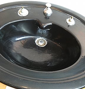 Antique "Crane" Jet Black Vitreous China Pedestal Bathroom Sink Circa 1929