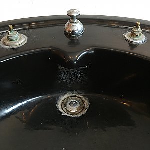 Antique "Crane" Jet Black Vitreous China Pedestal Bathroom Sink Circa 1929